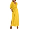 thumbnail image 2 of ITSAME Women's Maxi Dress, Short Sleeve Elastic Waist V-Neck Summer Casual Formal Long Dresses Yellow XL, 2 of 8
