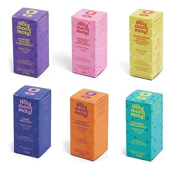 Holy Chocomoly! | 4 Pack Variety Chocolate Truffles | Low in Refined Sugar, Whole Food Ingredients | Made With Dates and Real Nut Butters | On the Go Snacks | 2 Truffles/Box, 12 Count