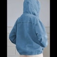 thumbnail image 4 of Chaqueta Vaquera con Capucha para Mujer, Jersey Vaquero con Botones y Capucha con Cordón, Sudadera Informal de Larga. Azul Medio M, 4 of 8