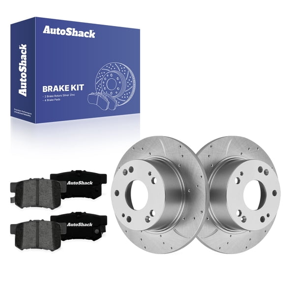 AutoShack Rear Solid Drilled & Slotted Silver Zinc Coated Brake Rotor   Premium Ceramic Pad 6-PC Brake Kit Replacement for 2003-2007 Honda Accord 2004-2008 Acura TSX SilverShield Pro 10.24" (260 mm)