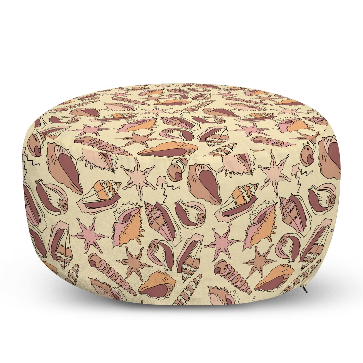 Shell Pouf Cover with Zipper, Abstract Design Different Seashells ...