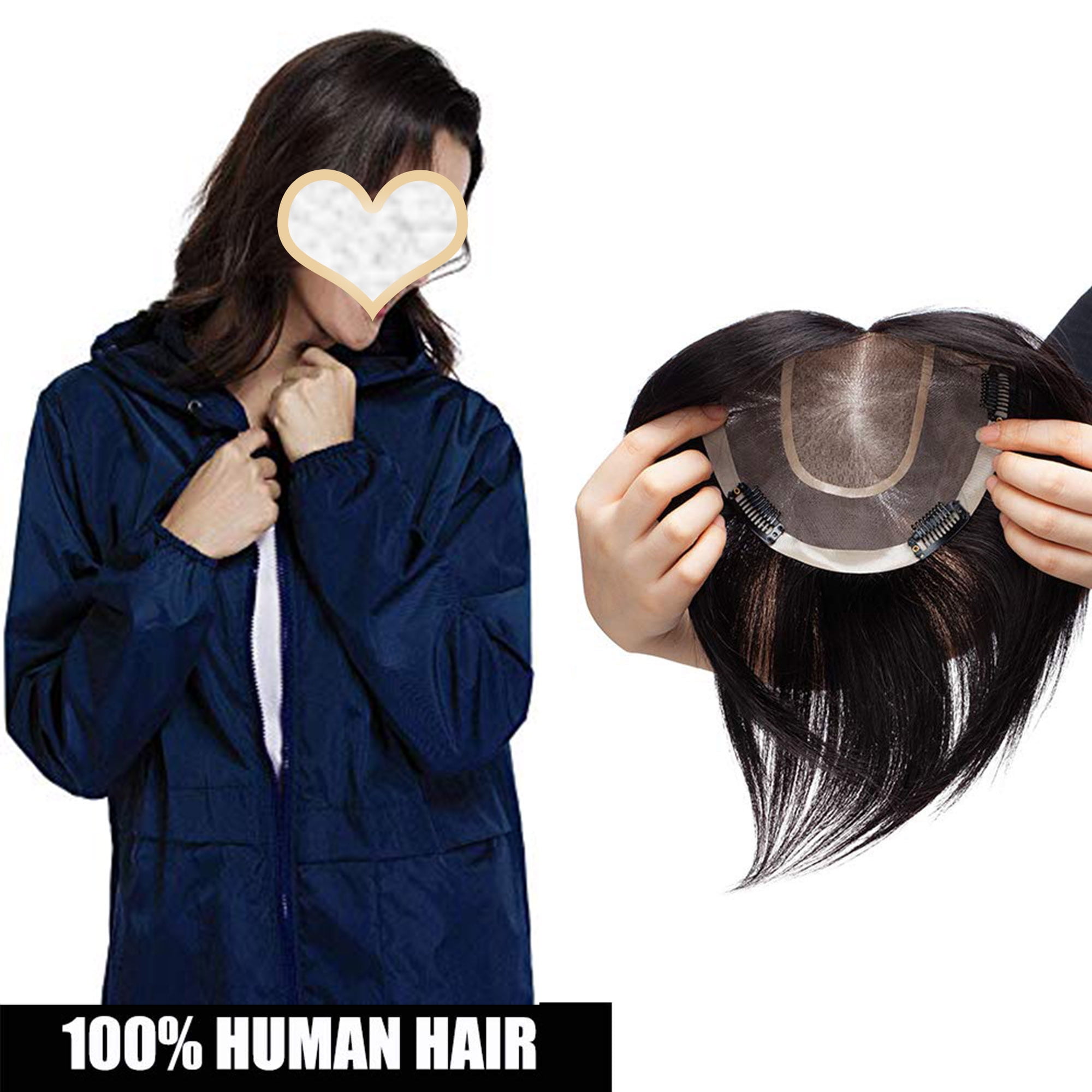 S Noilite Clips In Human Hair Topper Top Crown Closure For