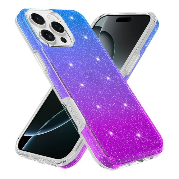 Rosebono Compatible With iPhone 16 Plus Case, Hybrid Glitter Sparkle Transparent Colorful Gradient TPU Skin Cover Protection Case (Blue/Purple)