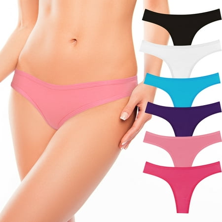 

Sunm Boutique Women s Cotton Thongs Low Waist Bikini Underwear Panties 6-Pack