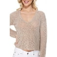 thumbnail image 5 of Yemak Women's Long Sleeve V-Neck Cropped Pullover Knit Sweater MK8268-BRICK-S, 5 of 7