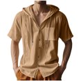 thumbnail image 2 of pstuiky Mangas cortas para hombre, Camisa blusa informal de color liso con botones, cuello alto, manga corta y bolsillos para hombre ropa de hombre xxxl, 2 of 9