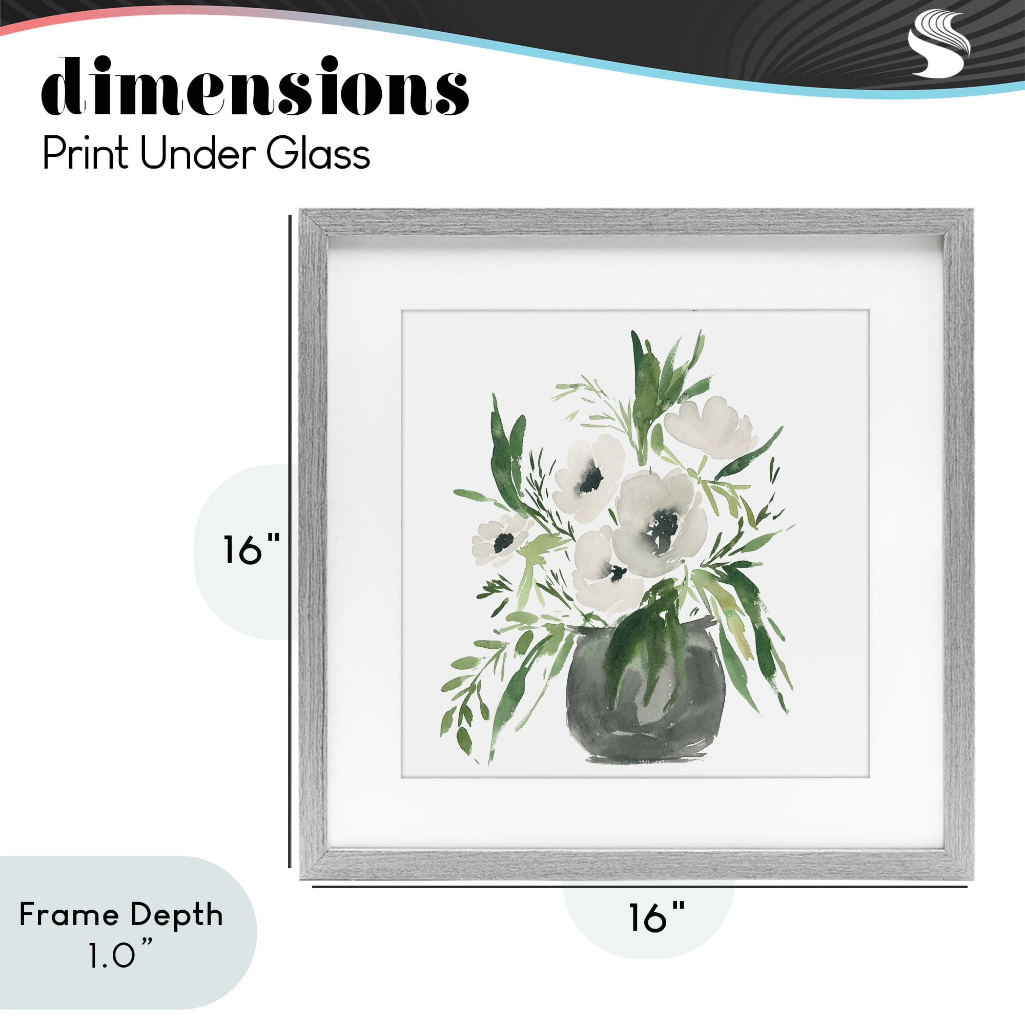 Stupell Industries Rounded White Anemones Gray Framed Print Under Glass, design by Lucille Price