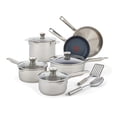 thumbnail image 1 of T-fal Platinum Juego de utensilios de cocina de acero inoxidable con antiadherente, 12 piezas, apto para horno de inducción, ollas y sartenes de 500 F, apto para lavavajillas, plateado, 1 of 5