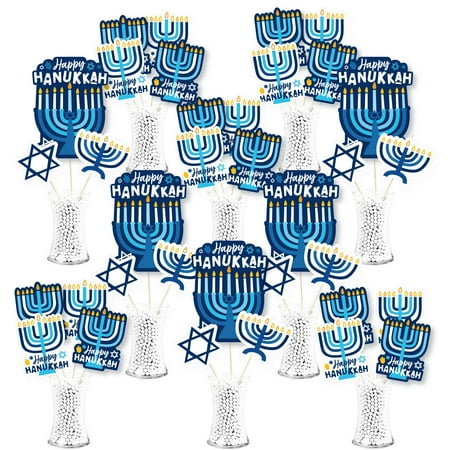 Big Dot of Happiness Hanukkah Menorah - Chanukah Holiday Party Centerpiece Sticks - Showstopper Table Toppers - 35 Pieces