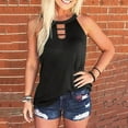 thumbnail image 2 of Adult Fashion Woman O-Neck Sleeveless Tops T-Shirt Straples Solid Loose Short, 2 of 5