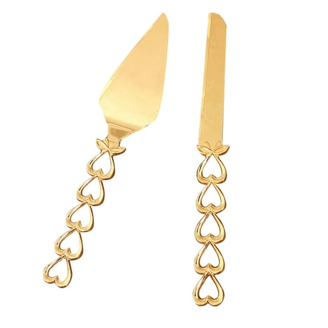 Juego de servidor y pastel de bodas de oro de celebración, utensilios para cortar pasteles de época, artículos de fiesta, decoraciones de aniversario Sunnimix cortador de cuchillos de mantequilla