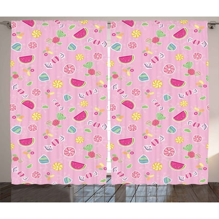 Sweet Curtains 2 Panels Set Candies Yummy Treats Watermelon