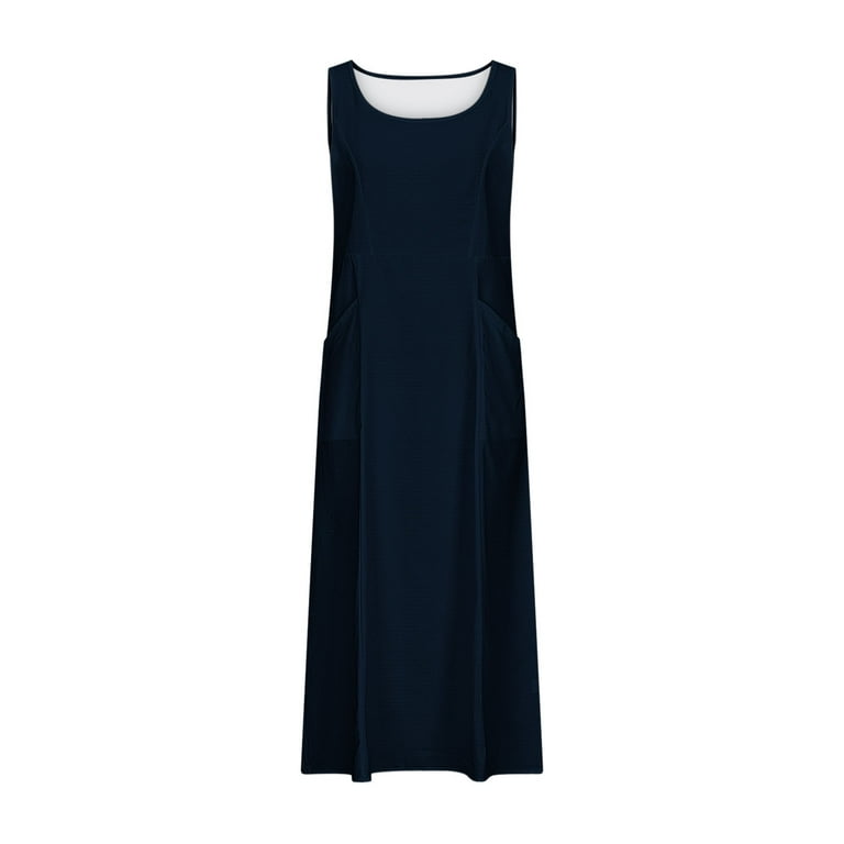 Cagogo Summer Baggy Flowy Cotton Linen Long Maxi Dresses for Womens Petite  Dresses Under $5 Casual Loose Sleeveless Crew Neck Pockets Cute White  Western Dress - Walmart.com