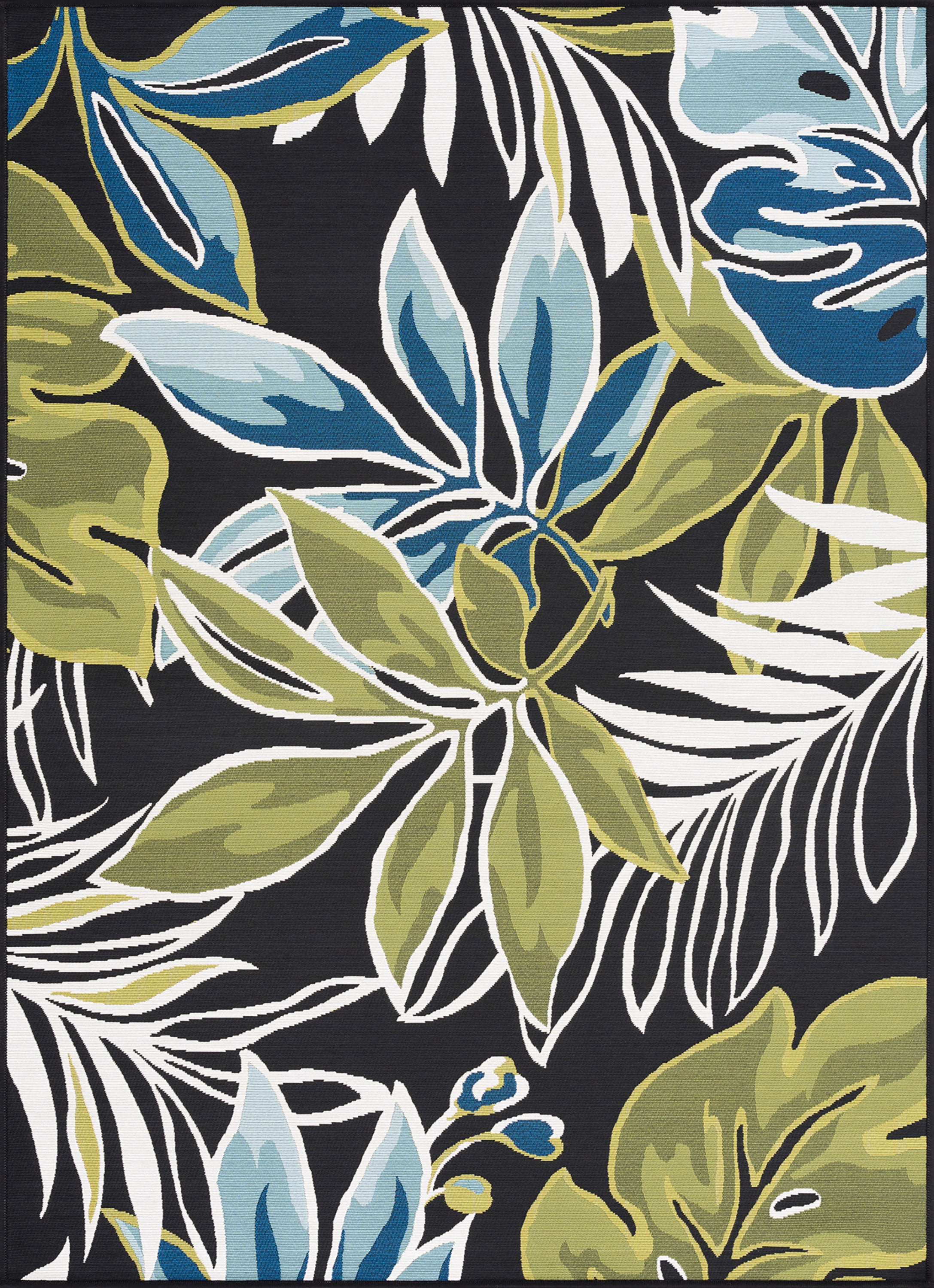 Stunning Transitional 5' x 7' Black and Blue Polypropylene Outdoor Area Rug