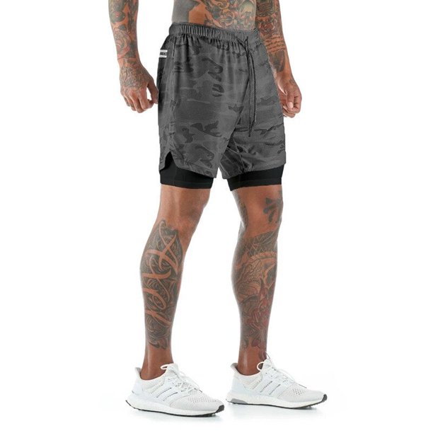 ¡Novedad de 2020! Pantalones cortos para correr para hombre, pantalones cortos deportivos 2 en 1 para hombre, pantalones cortos deportivos de secado rápido de dos pisos para hombre, pantalones cortos para correr y gimnasio Tan Jianjun unisex