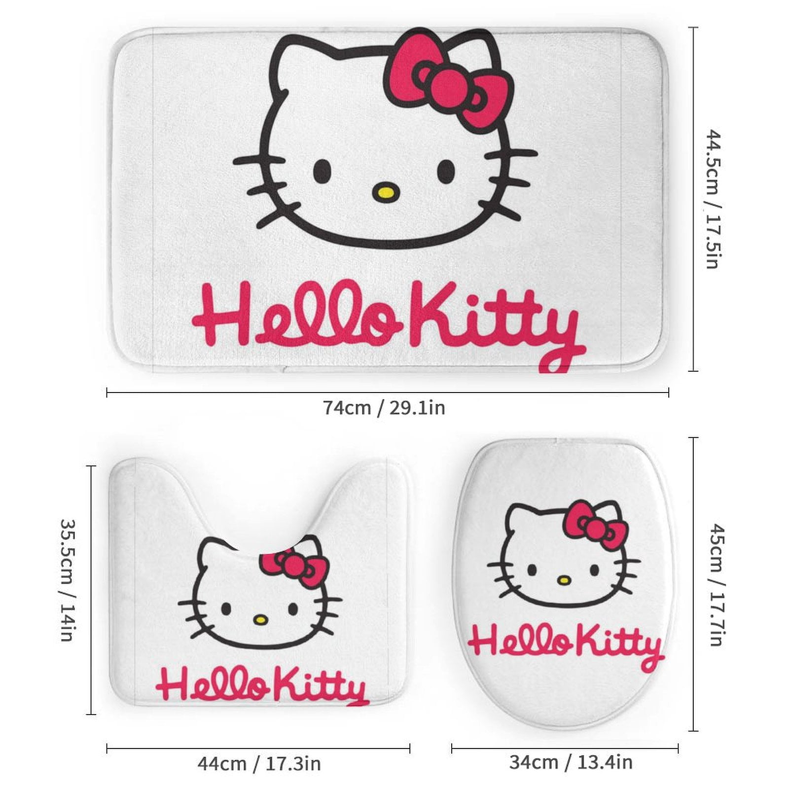 4 Piece Cartoon Hello Kitty Rabbit Flower Cup Shower Curtain Sets Kawaii Accessories with Non-Slip Rug, Toilet Lid Cover, Bath Mat Shower Curtains Set for Bathroom Decor