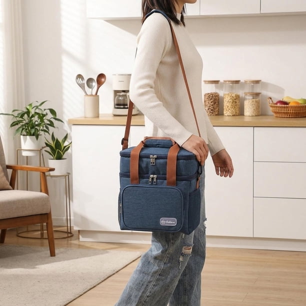 Bolsa isotérmica impermeable para almuerzo, ideal para oficina, viajes, barbacoas, camping y actividades al libre. Azul oscuro