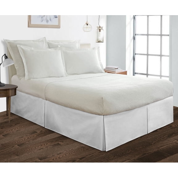 Full Size Tailored Drop Pleated Solid Bed Skirt with Adjustable Elastic Belt Microfiber Fabric Fade & Wrinkle Resistant Bed Frame Cover Easy to Fit & Care (17 Inch Drop, White)