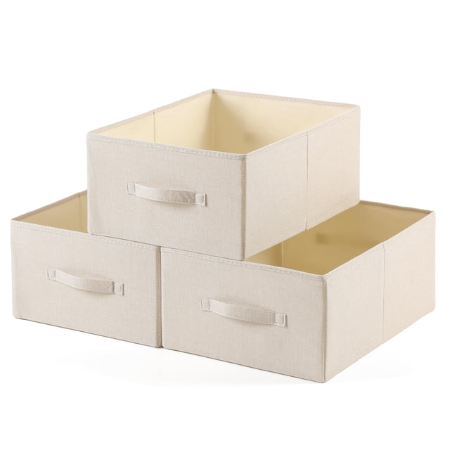 Bolsas de almacenamiento Tulinstiraga de lino plegables, 3 unidades, lavables, color beige
