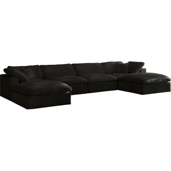 MAKLAINE Contemporary Modular Down Filled Overstuffed U-Shaped Sectional with Soft Velvet Upholstery, 6-Seater, Armless, Black