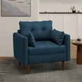 thumbnail image 2 of GDF Studio Ashuelot Mid Century Modern Fabric Tufted Club Chair with Accent Pillows, Navy Blue and Walnut, 2 of 9