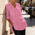 thumbnail image 6 of Lenpel Half Sleeve Womens Tops Cotton Linen V Neck Tunic Blouses with Pockets Fashion Side Split High Low Hem Shirts, 6 of 7