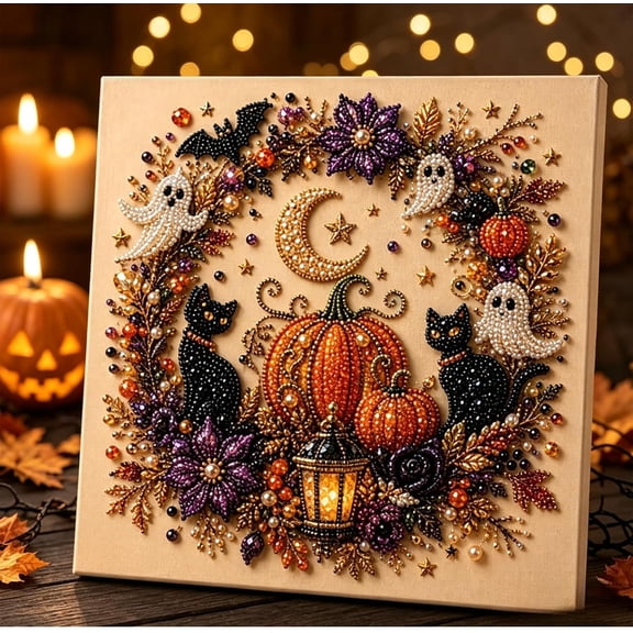 Halloween Ghost Pearl Art DIY Kit, 3D Diamond Painting Craft, Spooky Cute 3D Diamond Painting Crafts for Adults, DIY Fall Home Decor Wall Art, Beginner DIY Seasonal Party Gift