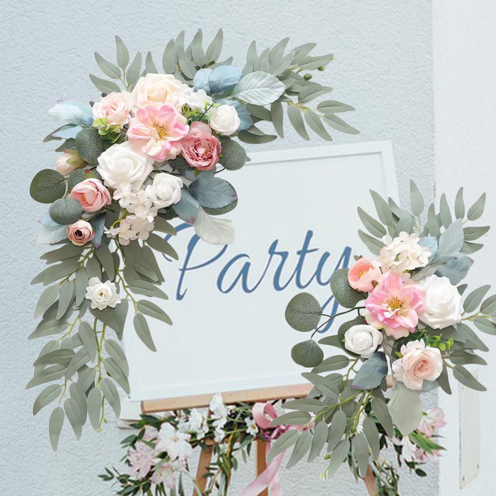 Abbraccia 2 Pieces Wedding Arch Flowers Welcome Sign Decoration Corner Flowers Artificial Flowers for Ceremony Birthday Window Ornament Blue Pink