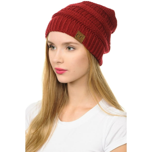 C.C Hat20A Slouchy Thick Warm Cap Hat Skully Color Cable Knit Beanie