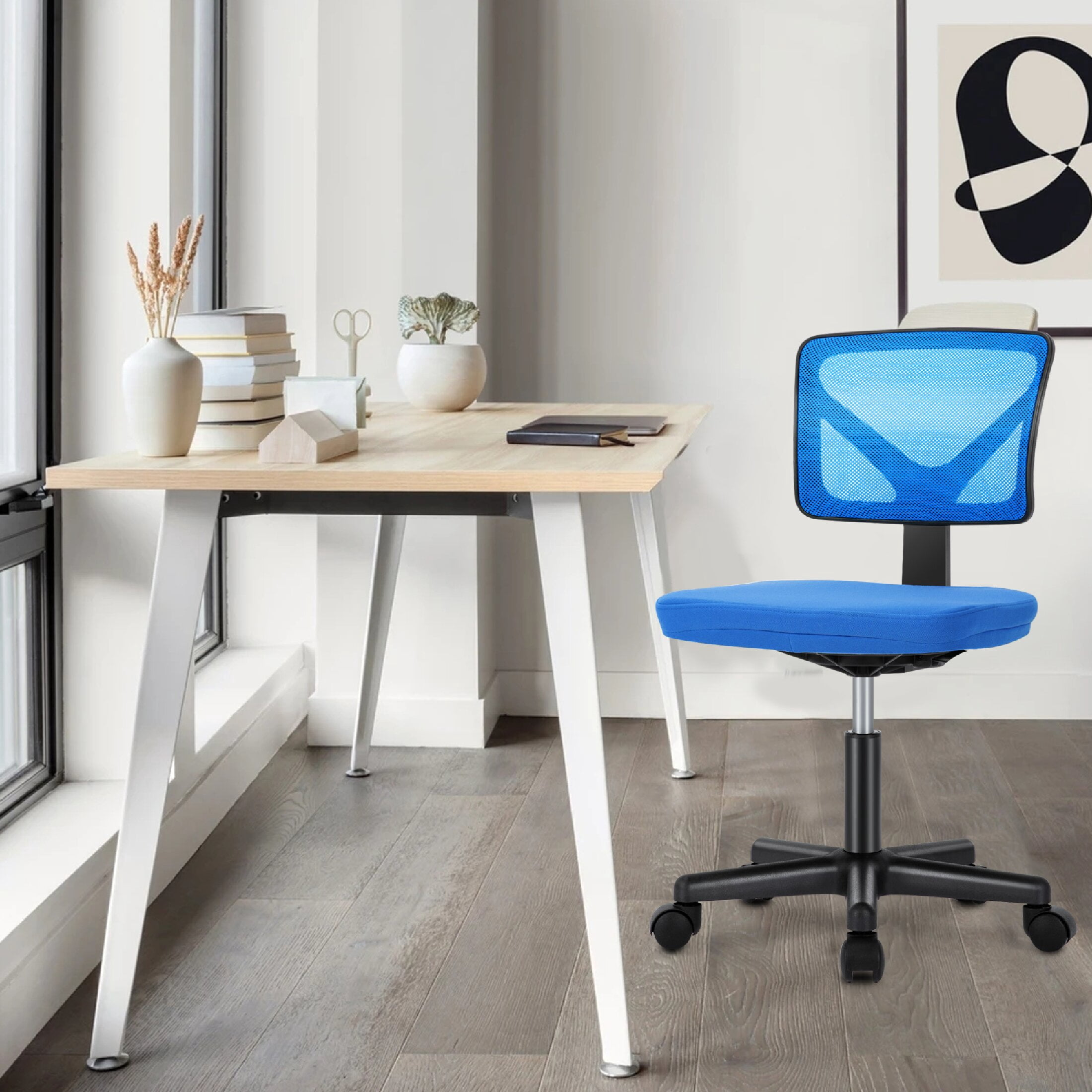 CONCETTA Armless Office Computer Desk Chair, Ergonomic Low-Back Mesh Rolling Work Swivel Chairs with Wheels,  Blue