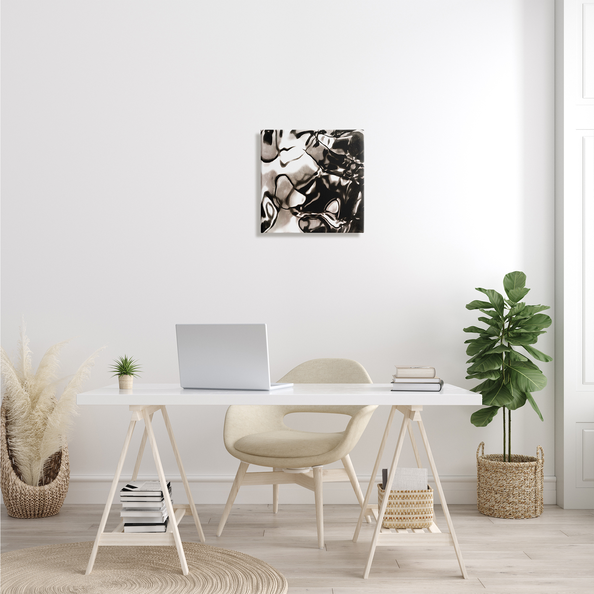 Shimmering Glow Water Abstraction Monochromatic Grey Black Abstract Gallery-Wrapped Canvas Print Wall Art, 17x17
