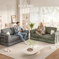 thumbnail image 2 of Homall 4 in 1 Convertible Sleeper Sofa Bed, Corduroy Loveseat with Sturdy Metal Frame, High-Resilience Foam Floor Couch, Foldable Futon for Living Room Bedroom Apartment, No Assembly Required, Green, 2 of 8