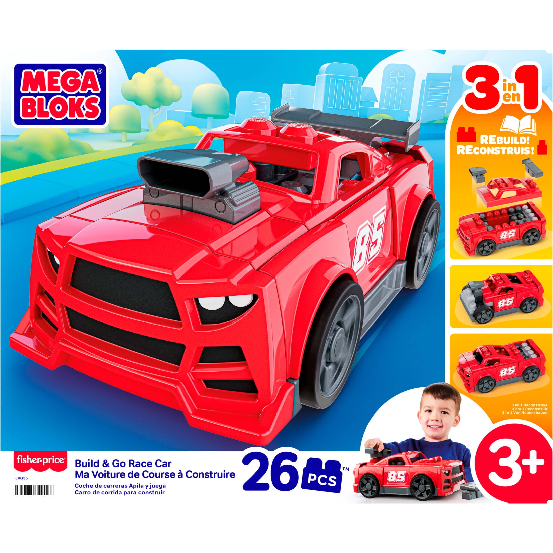 MEGA BLOKS Build & Go Race Car Building Block Toy with Rolling Wheels (26 Pieces) for Kids