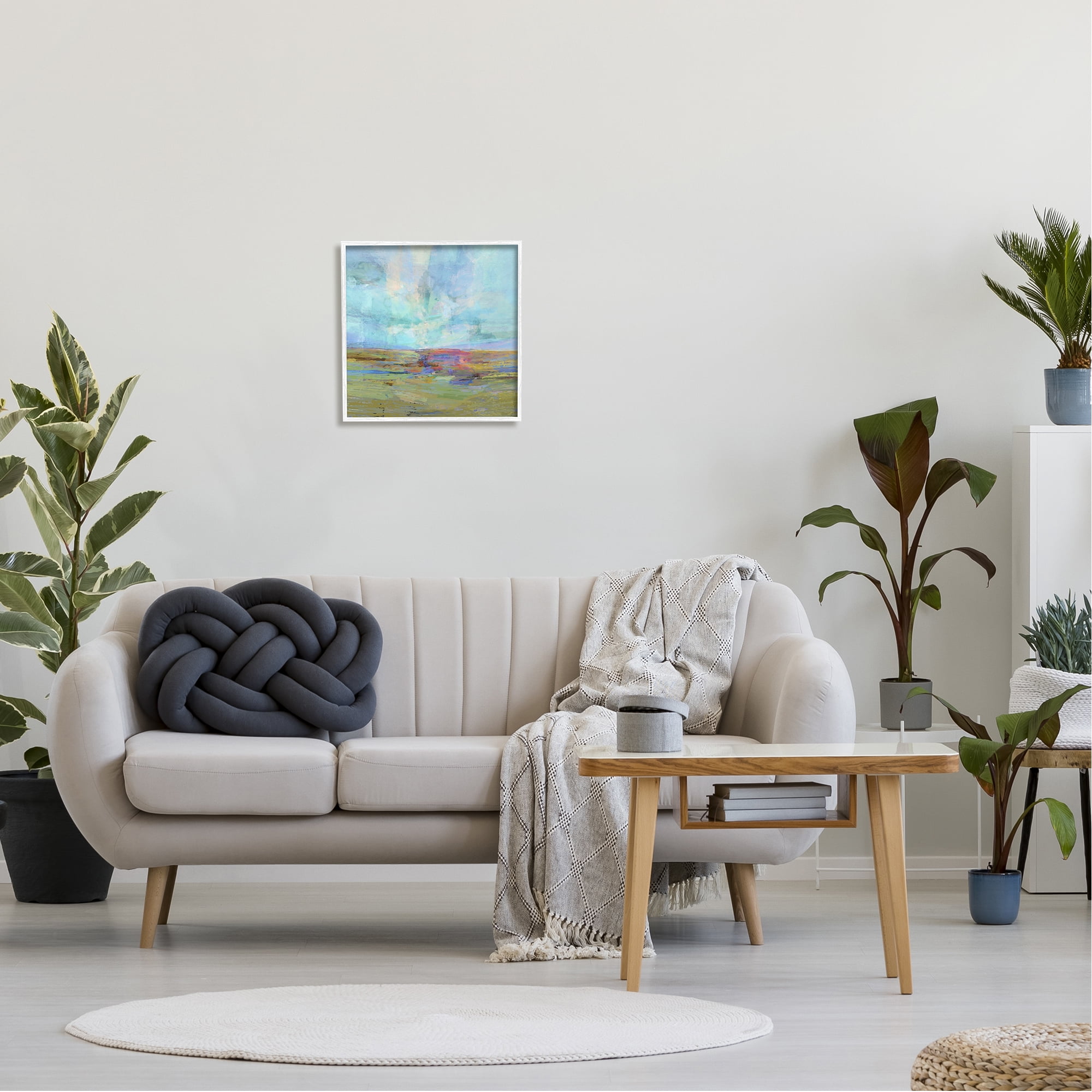 Stupell Industries Layered Abstract Grassland Scene Luminous Blue Sky Painting White Framed Art Print Wall Art, Design by Michael Tienhaara