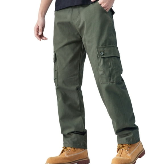 Huhudde Men's Straight Leg Work Pants Functional Pockets Comfortable Cargo Trousers Polyester Blend Wear Outdoor Activity
