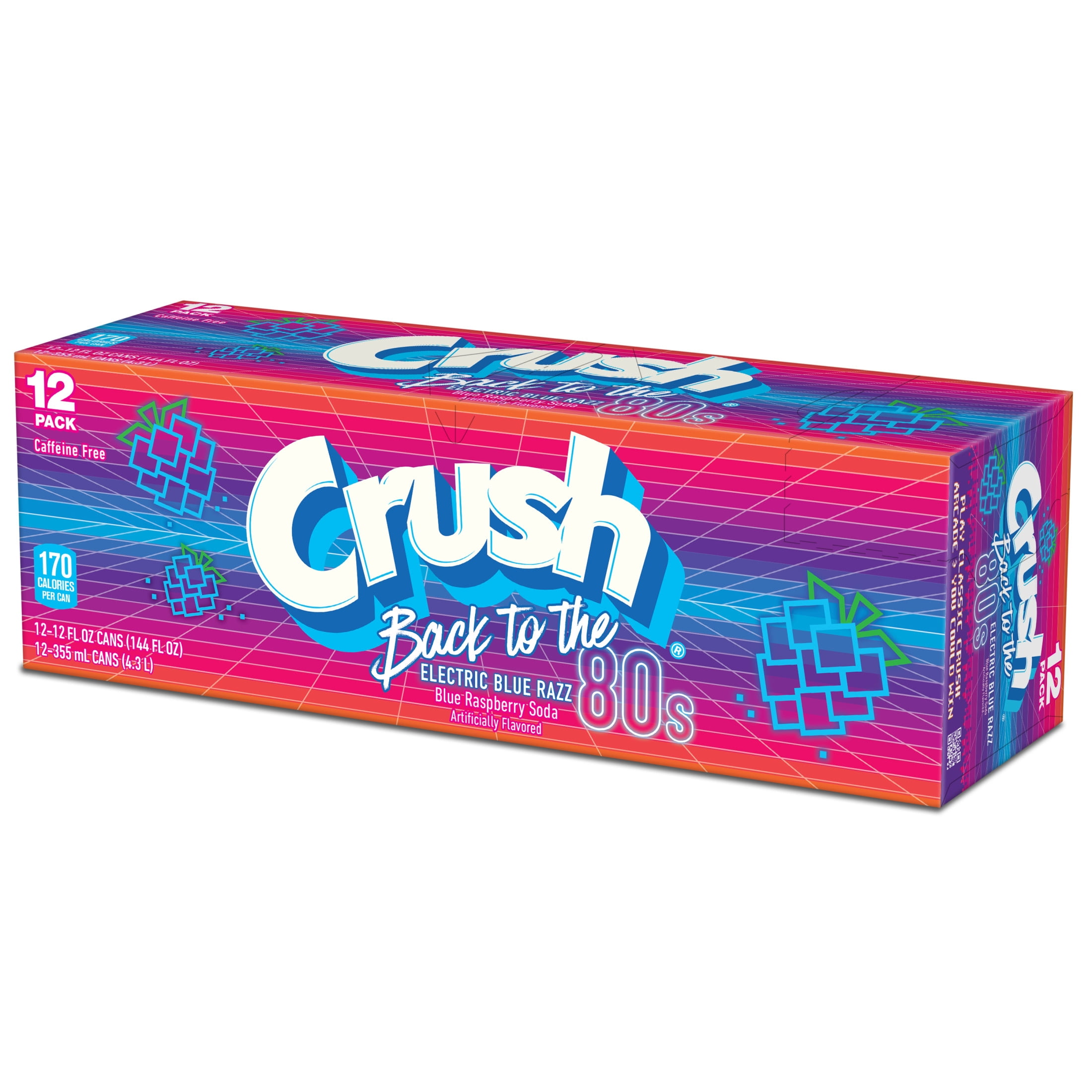 Crush Caffeine Free Back to the 80's Electric Blue Razz Soda Pop, 12 fl oz, 12 Pack Cans