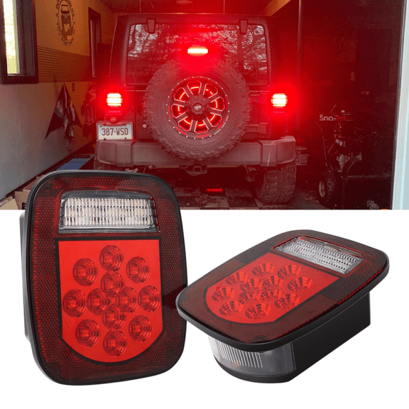 Nilight 2PCS 39 LED Universal Stop Turn Tail Light for Truck Trailer Boat Jeep, 12V Stud Mounted Red/White Lamp