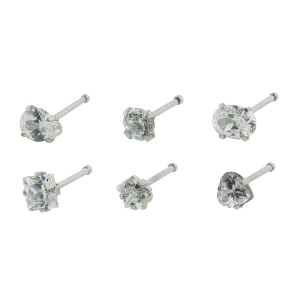 Women's Body Art Jewelry 16G Cubic Zirconia Nose Stud, 6Pack - Walmart.com