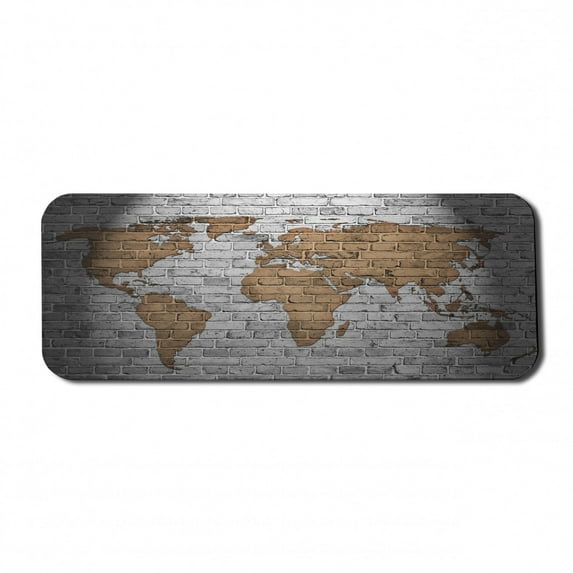 Wanderlust Computer Mouse Pad, World Map on Old Brick Wall Countries Continents Aged Vintage Rough, Rectangle Non-Slip Rubber Mousepad Large, 31" x 12" Gaming Size, Pale Grey Pale Brown, by Ambesonne