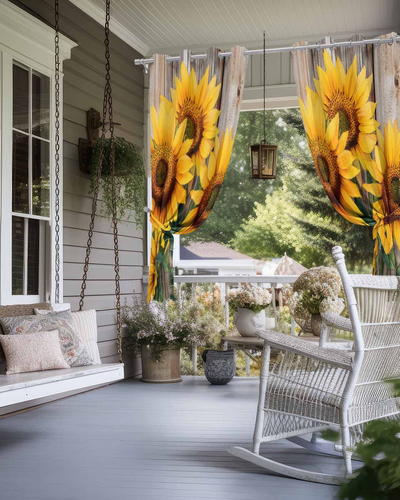 nqOlkjepod Outdoor Curtains for Patio Waterproof, Retro Sunflower Outdoor Privacy Panels Grommet, Spring Summer Vintage Botanical Wood Blackout Outside Curtains for Porch/Cabana 54"x95", 1 Panel
