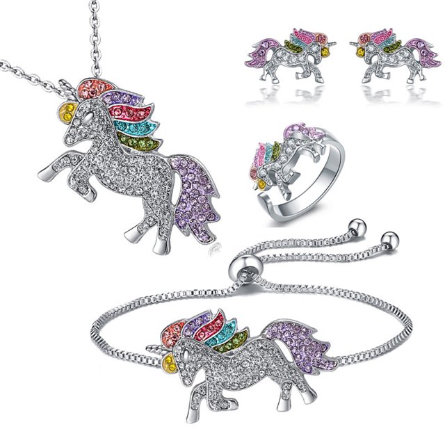 Jewelry Set Fashion Cartoon Charm Necklace Simple Ring Ear Studs Chain Bracelet