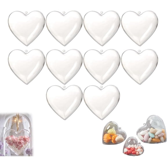 Clear Heart Ornaments Fillable, Valentine Ideas Heart Ornaments, 5/10/15 Pcs Clear Fillable Heart Ornament, DIY for Valentines Day Wedding Party(6cm-10pcs)