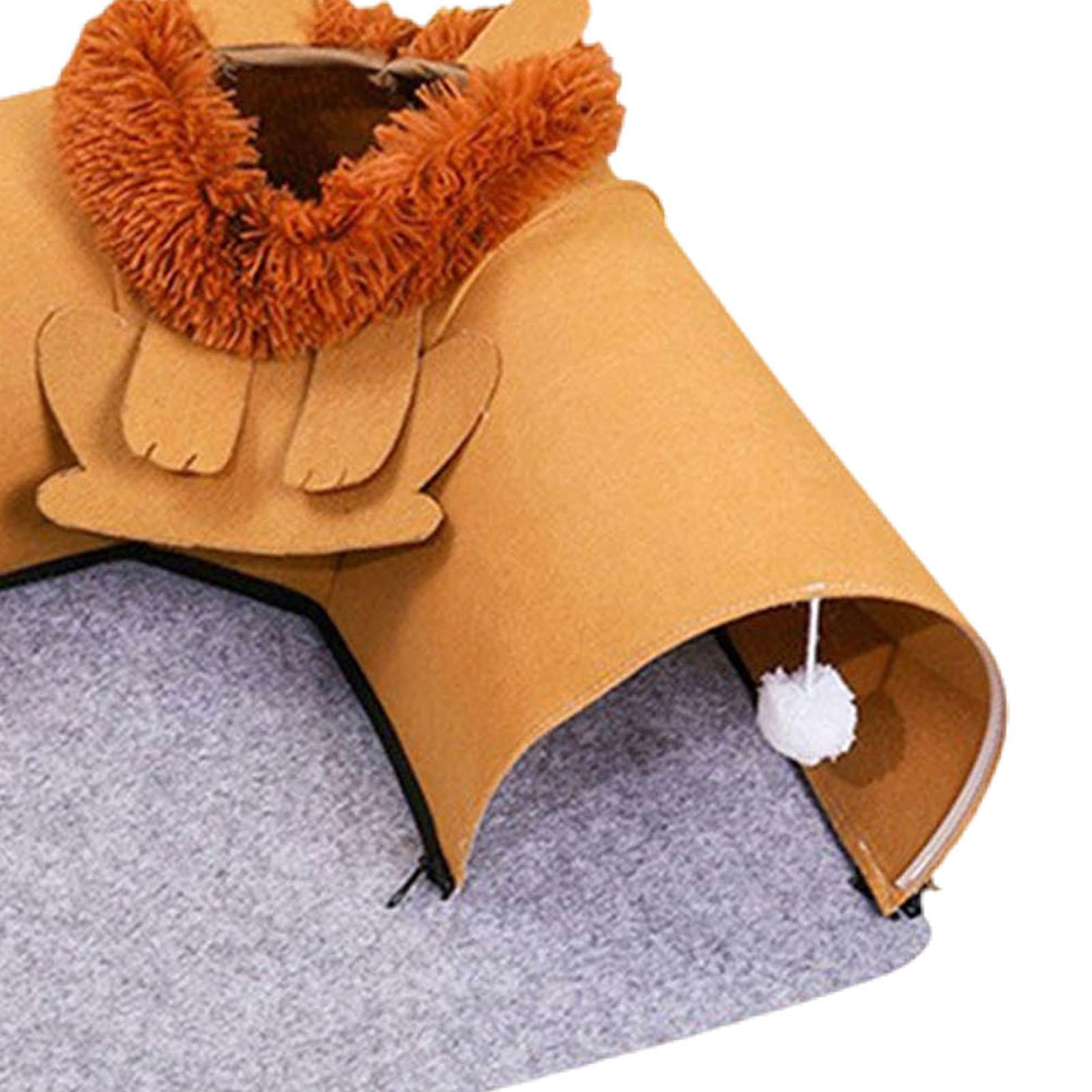 TOOYFUL 2 in 1 Cat Bed and Tunnel Pets Hideout Sleep and with Ball Cat Activity Center for Rabbit Hamster Indoor Cats Brown