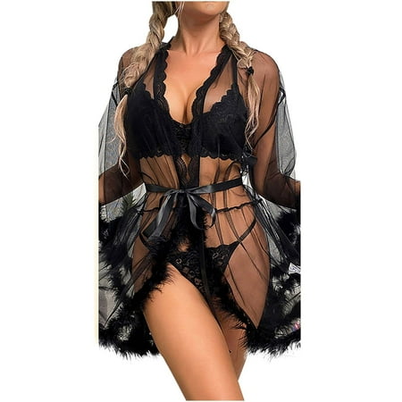 

Women s Nightgown Sexy Gauze Perspective Splicing Large Sleeve Bathrobe pijamas para mujer women s pajama sets pijamas for women