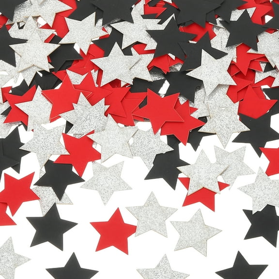 Uxcell 200Pcs Star Confetti Glitter Confetti Table for Party Wedding Festival Decorations, 1 x 1 Inch, Red, Black, Silver