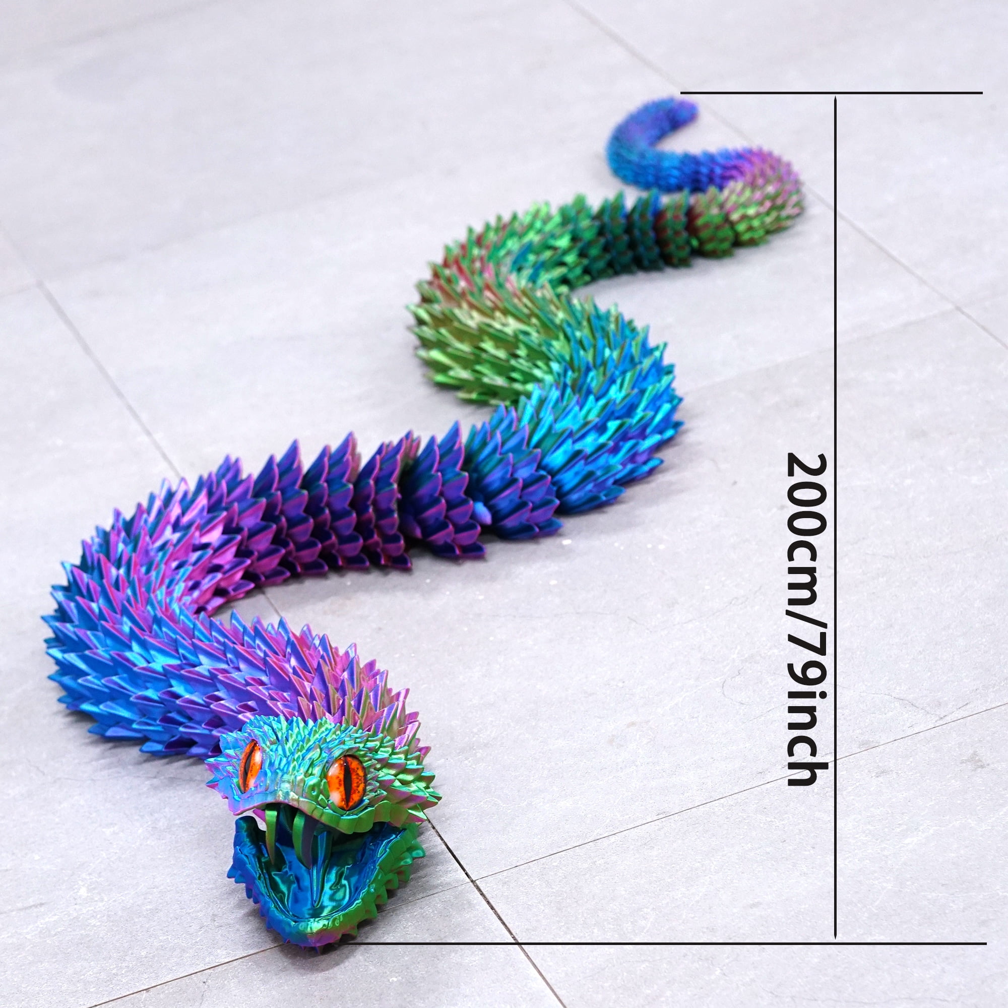 79inch 3D Printed snake,Flexible Joint Animal lacertid Figurines,Realistic Eyes, Home Office Decor,Fidget Toy for Adults Teens Boy Festival Gifts