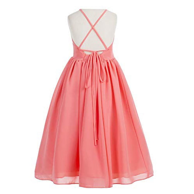 junior red cross dress Ekidsbridal Criss-Cross Chiffon Flower Girl Dress Junior Pageant Formal Photoshoot Party Gown 191 12, Girl's, Pink