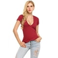 thumbnail image 2 of Zeagoo Women's Deep V T-Shirt Summer Short Sleeve Loose Casual Top, 2 of 9