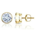 thumbnail image 1 of 18k Yellow Gold Round Moissanite Stud Earrings (2 1/2ct TGW, 7mm, G-H)&nbsp;Bezel-set, Screw-Back by Diamond Wish, 1 of 3