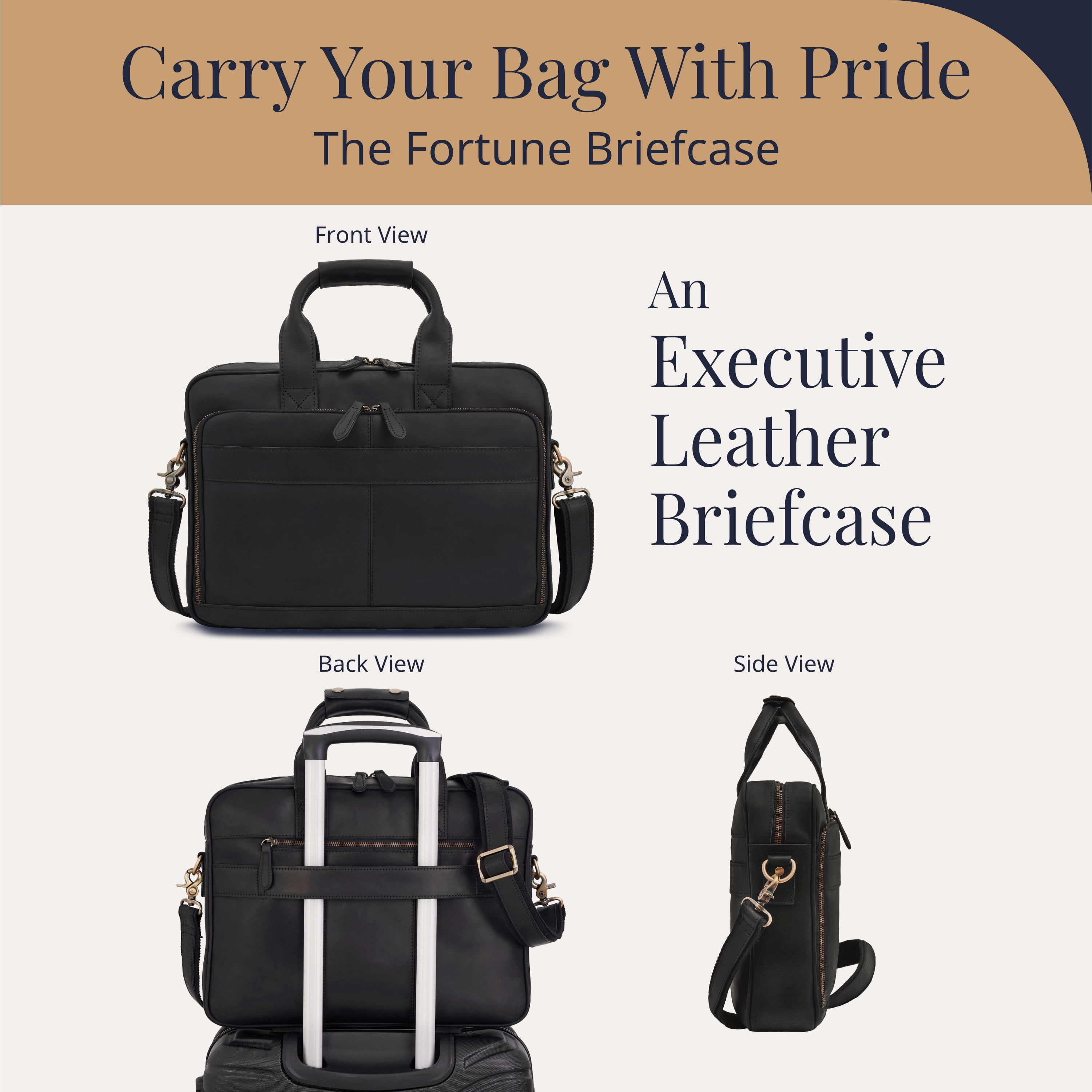 Full-Grain Leather Laptop Briefcase For Men, Leather Bag, Leather Computer Bag For Men - Black